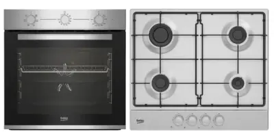 Set Cuptor incorporabil Beko BBSE12130XD, Electric, 72 l, Clasa A, Booster, Fan Assisted cooking, SteamShine Cleaning,Timer, Inox + Plita incorporabila Beko HIAG64223SX, Gaz, 4 arzatoare, High-Efficiency Gas Burner, 60 cm, Inox