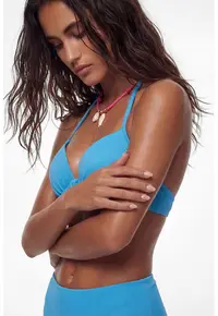 Sutien push-up de baie cu decolteu halter - Albastru deschis