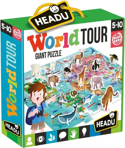 Puzzle educativ Headu - Ocolul pamantului, 108 piese