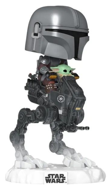 Figurină Funko POP! Television: The Mandalorian - The Mandalorian with Grogu in Imperial Remnant AT-RT #837