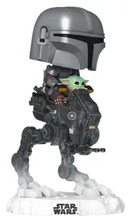 Figurină Funko POP! Television: The Mandalorian - The Mandalorian with Grogu in Imperial Remnant AT-RT #837