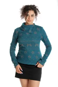 Pulover guler CT24095 verde turcoaz/gri, Cesy | marimea S