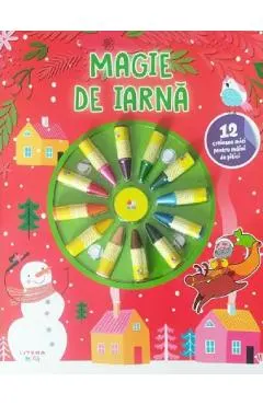 Magie de iarna. Carte de colorat. 12 creioane mici pentru maini de pitici