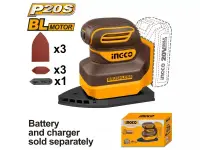 Masina de slefuit INGCO CPSLI2024, 20V, 12000 RPM, alimentare acumulator, pad pentru degete, hartii abrazive incluse, fara acumulator si incarcator
