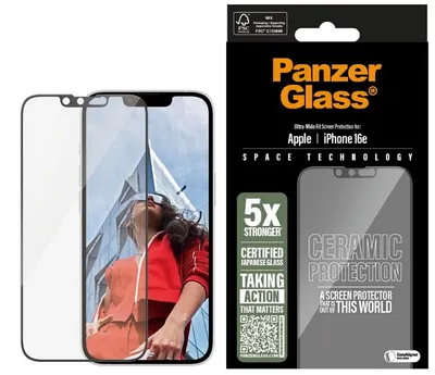 Protector de sticlă PanzerGlass - Ultra Wide Fit, iPhone 16E, transparent