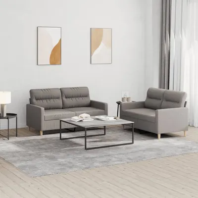 vidaXL Set de canapea cu perne, 2 piese, gri taupe, material textil