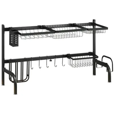 HOMCOM Suport pentru vase, ajustabil în lungime 51-93 cm, multe elemente, aranjament flexibil, 93 x 30 x 52 cm, negru | Aosom Romania