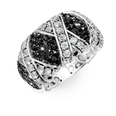 Inel din aur alb cu diamante negre si incolore de 2.2ct