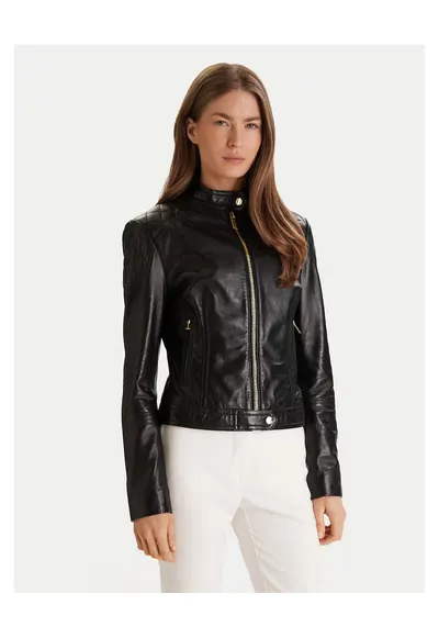 Geaca de piele - neagra - fermoar - pentru femei