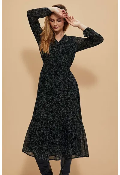 Rochie cu Volan si Print - Negru