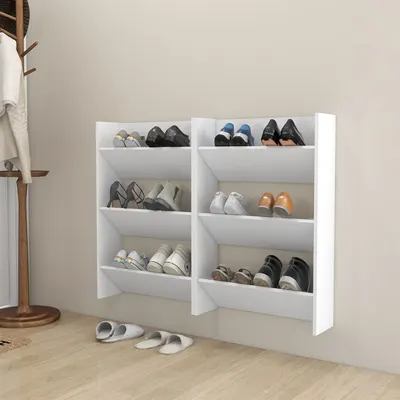 Gossi pantofare de perete, 2 buc., alb, 60x18x90 cm, pal