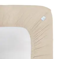 Cearceaf muselina organica, cu elastic, Little Amy, Bej deschis, 80 x 160 cm
