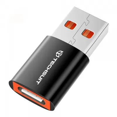 Adaptor Date si Incarcare USB-C - USB-A Techsuit A5 HyperPort, Negru Portocaliu