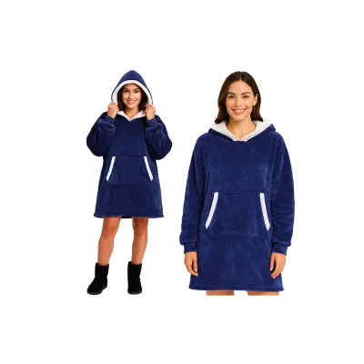 Hanorac patura, dimensiune XXL, gluga si buzunar, oversize, bleumarin