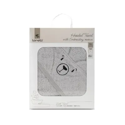 Prosop de baie cu gluga si broderie, Lorelli, 90 x 90 cm, bumbac, Soft Grey