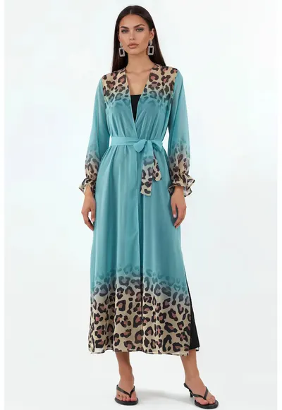 Rochie plaja maxi - voal multicolor - cu curea