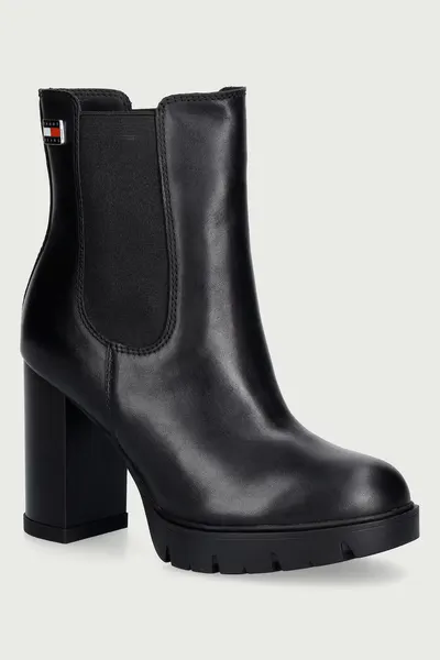 Tommy Jeans botine pentru femei din piele TJW CHELSEA HIGH HEEL BOOTS