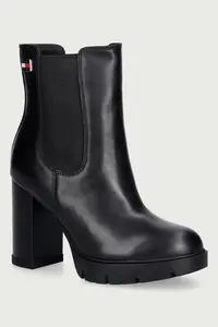 Tommy Jeans botine pentru femei din piele TJW CHELSEA HIGH HEEL BOOTS