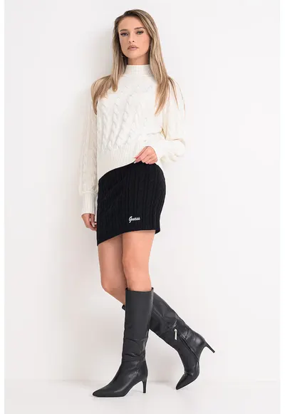 Pulover din amestec de lana cu model torsade si terminatie cu striatii - Crem