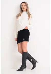 Pulover din amestec de lana cu model torsade si terminatie cu striatii - Crem