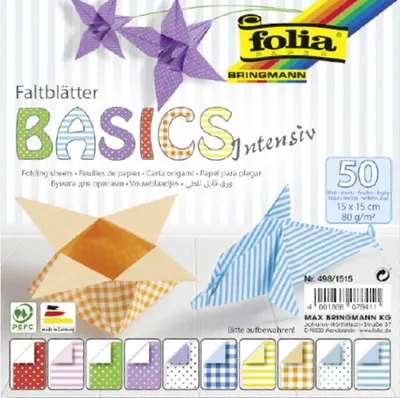 Bloc cu hartii colorate pentru origami Folia - Basics Intensive