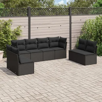 Gossi set mobilier de gradina cu perne, 8 piese, negru, poliratan