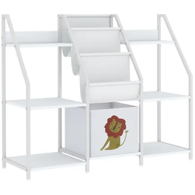 AIYAPLAY Bibliotecă și Organizator de Jucării pentru Copii, Metal, PAL, 93 x 30 x 76 cm, Alb | Aosom Romania