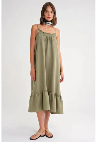 Rochie Midi HiCCUP - cu volane - verde salvie - textil