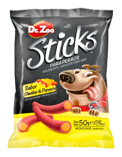 Dr Zoo Sticks, recompense caini, Cheddar si Bacon, 50 g