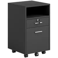 Vinsetto Comodă de Birou cu 2 Sertare și Raft Deschis, Mobilier cu 5 Rotile, Încuietoare și 2 Chei, 39x40x65 cm, Negru | Aosom Romania