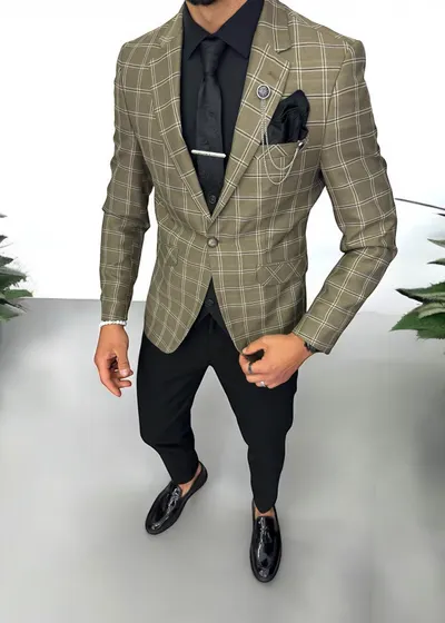 Costum barbati slim fit sacou, pantaloni, vesta, cravata, batista 13196