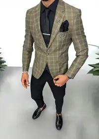 Costum barbati slim fit sacou, pantaloni, vesta, cravata, batista 13196