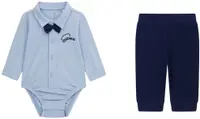 Set din 2 piese Guess - БBody cu papion și pantaloni, albastru, 0-3 luni