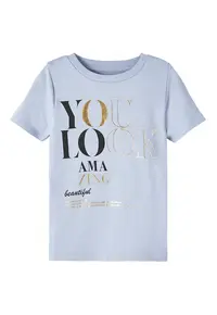 Tricou copii croiala regulata - imprimeu frontal - albastru - bumbac