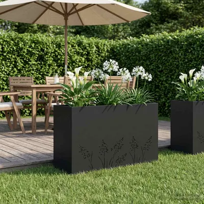 vidaXL Vază pentru Grădină Negru 80 x 30 x 49 cm Oțel laminat la rece