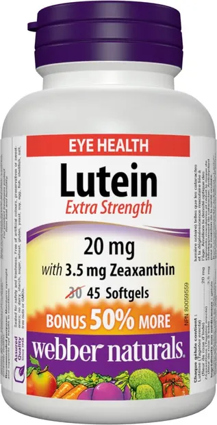 Lutein, 20 mg + Zeaxanthin, 3.5 mg, 45 capsule gelatinoase moi, Webber Naturals