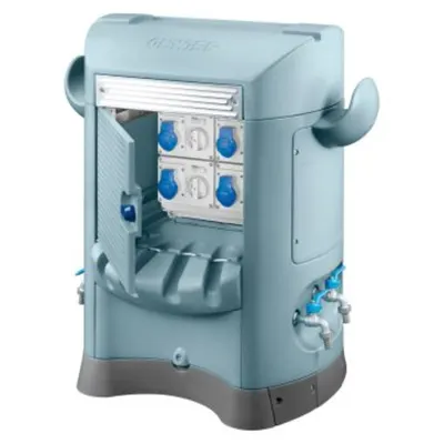 Qmc125b - Wired - Single Side Take-Off - 4 Socket Outlet 2p+e 16a - Ip44 - Light Blue