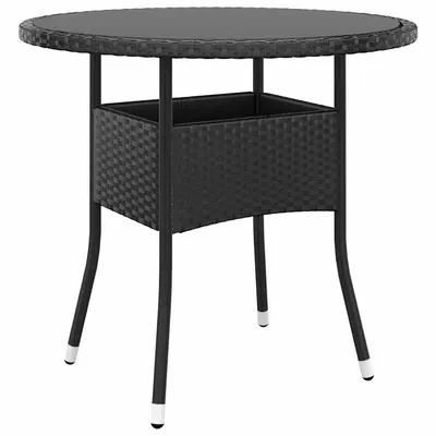 vidaXL Masă de grădină, negru, Ø80x75 cm, sticlă securizată/poliratan
