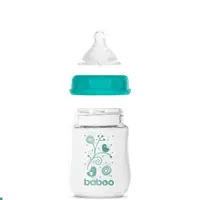 Biberon din sticla anticolici Baboo cu gat larg 150 ml 0 luni+