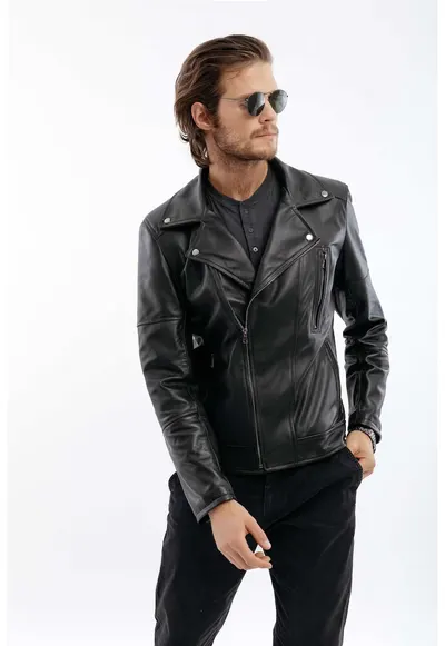 Jacheta din piele naturala - Gerali - model Men's Biker - Negru