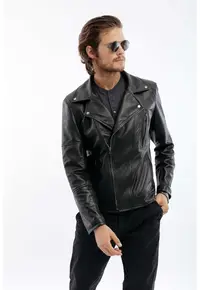 Jacheta din piele naturala - Gerali - model Men's Biker - Negru