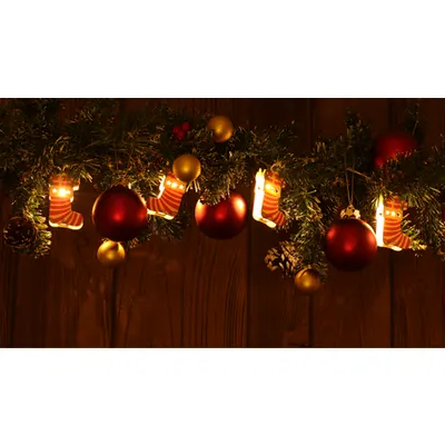 Lant de lumina LED de Craciun, Sosete, cu baterii Timer 6+18h,10LED, 3000K, 2xAA