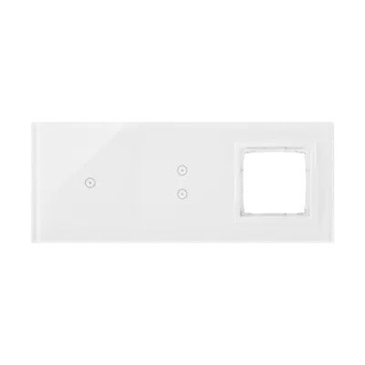 Panou Touch 3 module, modul 1:1 comandă touch, modul 2:2 comenzi verticale touch, modul 3: spatiu pentru modul alb Simon 54, sticla alb perlat