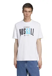 Tricou cu decolteu la baza gatului si imprimeu text Motor Sport - Alb/Negru/Turcoaz