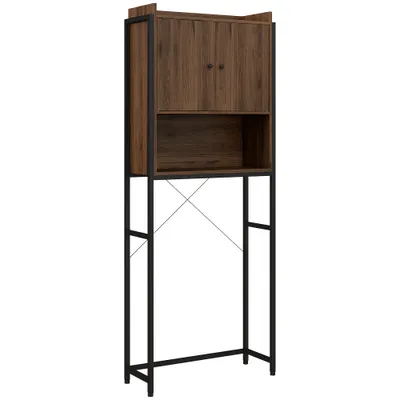 kleankin Mobilă etajeră deasupra WC-ului cu dulap pentru baie 2 uși și nișă 68 x 25,5 x 172,5 cm maro negru | Aosom Romania