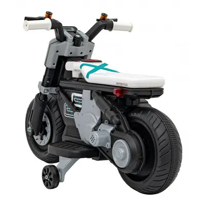 Motocicleta electrica pentru copii Future QLS-805 cu 2 roti ajutatoare alb 25w cu luminis i panou audio, 88x46x56 cm