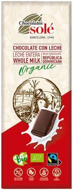 Ciocolata bio cu lapte, 25 g, Chocolates Solé