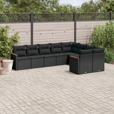 Gossi set mobilier de gradina cu perne, 9 piese, negru, poliratan