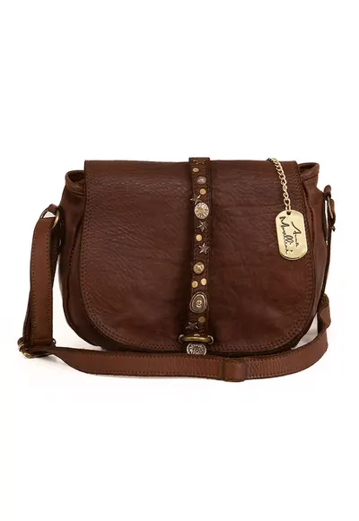 Geanta crossbody din piele cu aplicatii metalice Luigia - Maro inchis