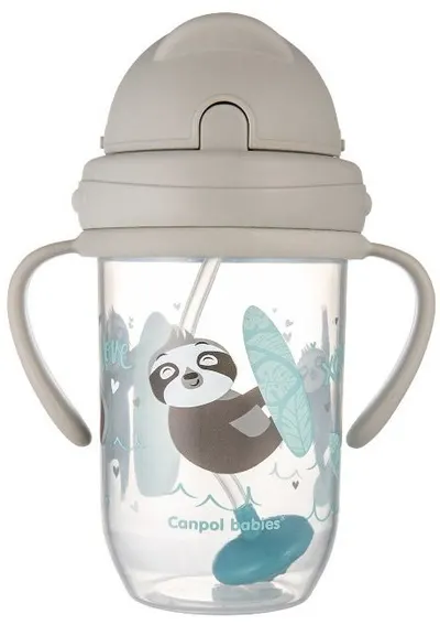 Ceașcă cu un pai Canpol - Exotic Animals, 270 ml, gri